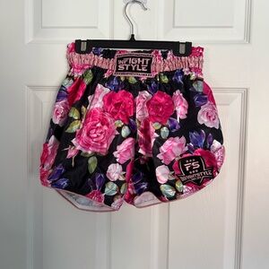 Infight Style (Large) Women’s Pink Black Floral Muay Thai Boxing MMA Shorts